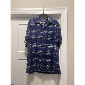 Tommy Bahama Tie Dye Silk Camp Beach Button Down Shirt Blue Jean Size XL Casual
